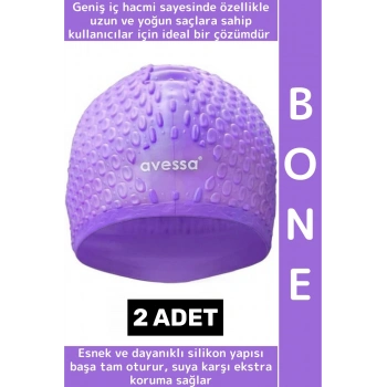 #Bone Esnek Yumuşak Silikon Havuz Deniz Yüzme Kulağa Su Geçirmez Büyük Beden Saç Bonesi 2 Adet