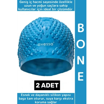 #Bone Esnek Yumuşak Silikon Havuz Deniz Yüzme Kulağa Su Geçirmez Büyük Beden Saç Bonesi 2 Adet
