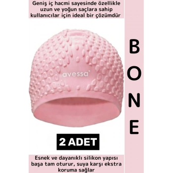 #Bone Esnek Yumuşak Silikon Havuz Deniz Yüzme Kulağa Su Geçirmez Büyük Beden Saç Bonesi 2 Adet