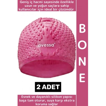 #Bone Esnek Yumuşak Silikon Havuz Deniz Yüzme Kulağa Su Geçirmez Büyük Beden Saç Bonesi 2 Adet