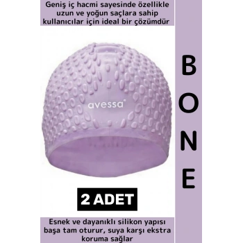 #Bone Esnek Yumuşak Silikon Havuz Deniz Yüzme Kulağa Su Geçirmez Büyük Beden Saç Bonesi 2 Adet