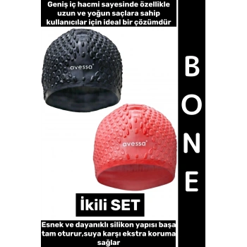 #Bone Esnek Yumuşak Silikon Havuz Deniz Yüzme Kulağa Su Geçirmez Büyük Beden Saç Bonesi İkili SET