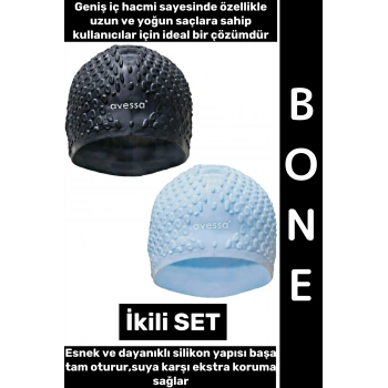 #Bone Esnek Yumuşak Silikon Havuz Deniz Yüzme Kulağa Su Geçirmez Büyük Beden Saç Bonesi İkili SET