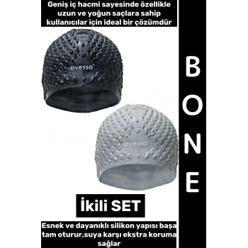 #Bone Esnek Yumuşak Silikon Havuz Deniz Yüzme Kulağa Su Geçirmez Büyük Beden Saç Bonesi İkili SET