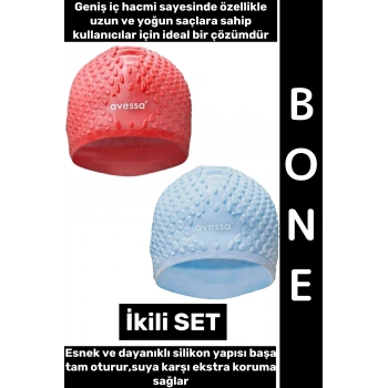 #Bone Esnek Yumuşak Silikon Havuz Deniz Yüzme Kulağa Su Geçirmez Büyük Beden Saç Bonesi İkili SET