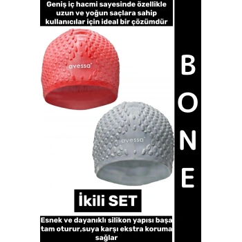 #Bone Esnek Yumuşak Silikon Havuz Deniz Yüzme Kulağa Su Geçirmez Büyük Beden Saç Bonesi İkili SET