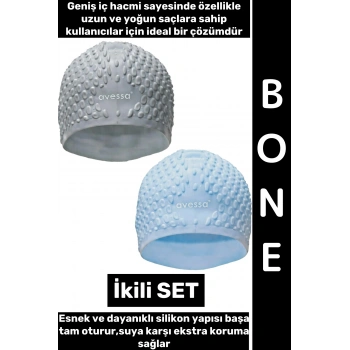 #Bone Esnek Yumuşak Silikon Havuz Deniz Yüzme Kulağa Su Geçirmez Büyük Beden Saç Bonesi İkili SET