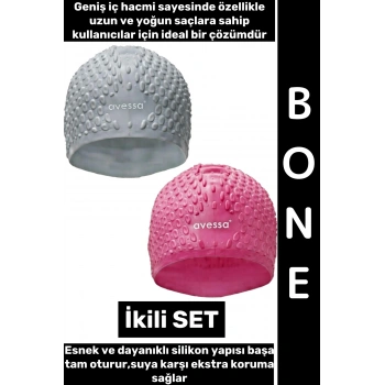 #Bone Esnek Yumuşak Silikon Havuz Deniz Yüzme Kulağa Su Geçirmez Büyük Beden Saç Bonesi İkili SET