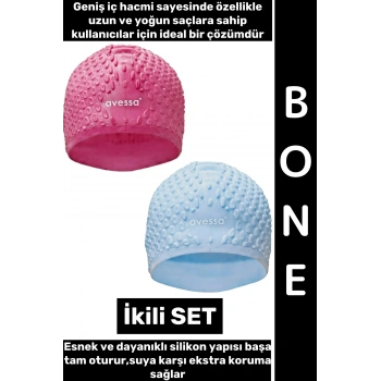 #Bone Esnek Yumuşak Silikon Havuz Deniz Yüzme Kulağa Su Geçirmez Büyük Beden Saç Bonesi İkili SET