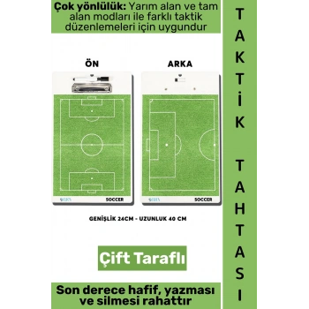 #FutbolTaktik Profesyonel Amatör Okul Tam Yarı Saha Çift Taraflı Futbol Taktik Tahtası 24 X 40 Cm