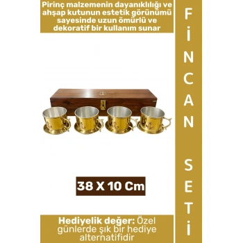 #FincanSeti Dekoratif Hediyelik Dayanıklı Ahşap Kutulu Çok Şık Estetik Pirinç Fincan Seti 38 X 10 Cm