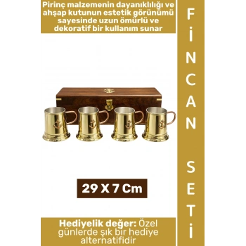 #FincanSeti Dekoratif Hediyelik Dayanıklı Ahşap Kutulu Çok Şık Estetik Pirinç Fincan Seti 29 X 7 Cm