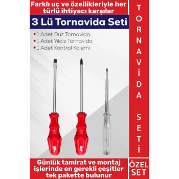 #TornavidaSeti Dayanıklı Ev Atölye Tamirat Montaj Düz Yıldız Kontrol Kalemi 3 Parça Tornavida Seti