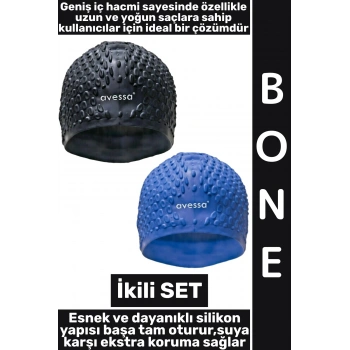 #Bone Yumuşak Elastik Silikon Havuz Deniz Yüzme Kulağa Su Kaçırmaz Büyük Beden Saç Bonesi İkili SET