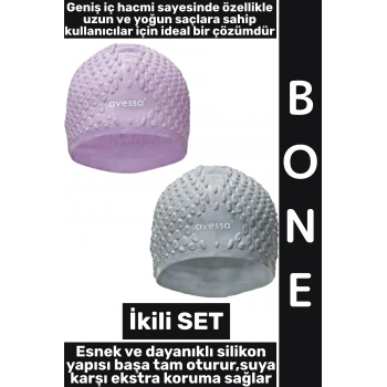 #Bone Yumuşak Elastik Silikon Havuz Deniz Yüzme Kulağa Su Kaçırmaz Büyük Beden Saç Bonesi İkili SET