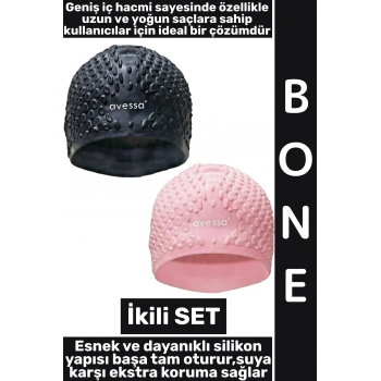 #Bone Yumuşak Elastik Silikon Havuz Deniz Yüzme Kulağa Su Kaçırmaz Büyük Beden Saç Bonesi İkili SET