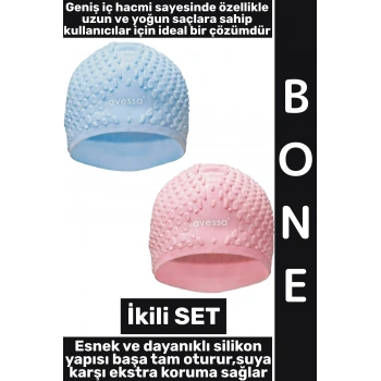 #Bone Yumuşak Elastik Silikon Havuz Deniz Yüzme Kulağa Su Kaçırmaz Büyük Beden Saç Bonesi İkili SET