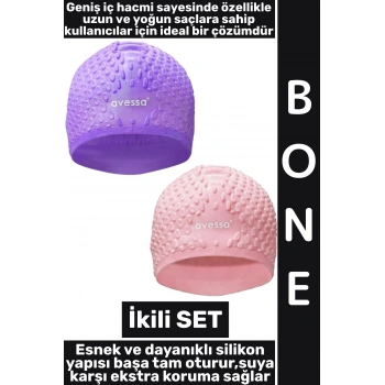 #Bone Yumuşak Elastik Silikon Havuz Deniz Yüzme Kulağa Su Kaçırmaz Büyük Beden Saç Bonesi İkili SET