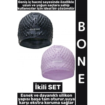 #Bone Yumuşak Elastik Silikon Havuz Deniz Yüzme Kulağa Su Kaçırmaz Büyük Beden Saç Bonesi İkili SET