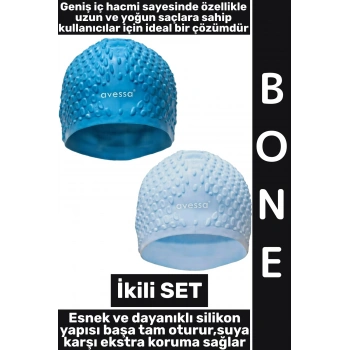 #Bone Yumuşak Havuz Deniz Yüzme Kulağa Su Kaçırmaz Elastik Silikon Büyük Beden Saç Bonesi İkili SET