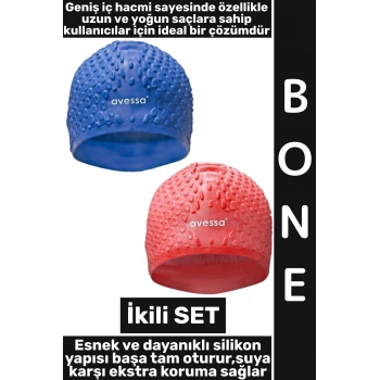 #Bone Yumuşak Havuz Deniz Yüzme Kulağa Su Kaçırmaz Elastik Silikon Büyük Beden Saç Bonesi İkili SET
