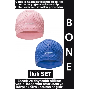 #Bone Yumuşak Havuz Deniz Yüzme Kulağa Su Kaçırmaz Elastik Silikon Büyük Beden Saç Bonesi İkili SET