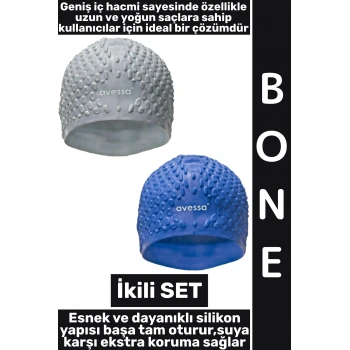 #Bone Yumuşak Havuz Deniz Yüzme Kulağa Su Kaçırmaz Elastik Silikon Büyük Beden Saç Bonesi İkili SET