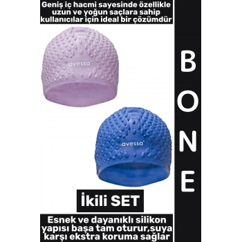 #Bone Yumuşak Havuz Deniz Yüzme Kulağa Su Kaçırmaz Elastik Silikon Büyük Beden Saç Bonesi İkili SET