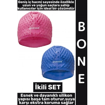 #Bone Yumuşak Havuz Deniz Yüzme Kulağa Su Kaçırmaz Elastik Silikon Büyük Beden Saç Bonesi İkili SET