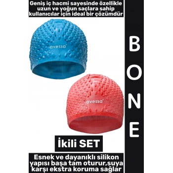 #Bone Yumuşak Havuz Deniz Yüzme Kulağa Su Kaçırmaz Elastik Silikon Büyük Beden Saç Bonesi İkili SET