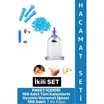 #HacamatSeti Tüm Kalemlerle Uyumlu Parmak Delme 100 Adet İğne 100 Adet 7 No Kupa İkili Hacamat Seti