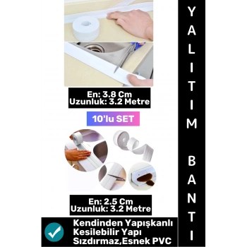 #BantSeti Mutfak Lavabo Pencere Sızdırmaz Kenar Yalıtım Bandı İki Farklı Genişlik 3.2 Mt 10lu Set