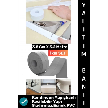 #BantSeti Mutfak Lavabo Pencere Sızdırmaz Kenar Yalıtım Bandı Çok Şık Beyaz-Gri 3.2 Metre İkili Set