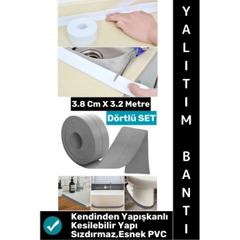 #BantSeti Mutfak Lavabo Pencere Sızdırmaz Kenar Yalıtım Bandı Çok Şık Beyaz-Gri 3.2 Metre Dörtlü Set