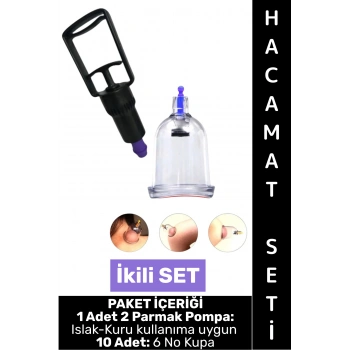 #HacamatSeti Islak Kuru Kullanıma Uygun 2 Parmak Pompa 10 Adet 6 No Kupa Çekme İkili Hacamat Seti
