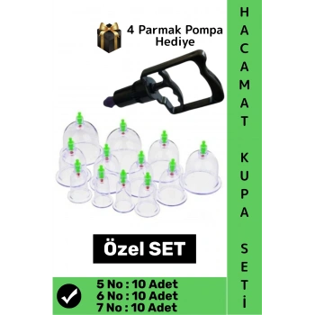 #HacamatSeti 10 Adet 5-6-7 No Kupa Islak Kuru Kullanıma Uygun 4 Parmak Pompa Hediyeli Hacamat Seti