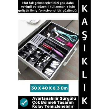#ÇatalKaşıklık Uzun Ömürlü Çok Şık Mutfak Dolap Çekmece İçi Ayarlanabilir Sürgülü Çatal Kaşıklık