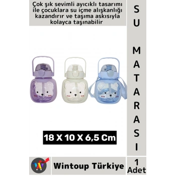 #SuMatarası Ofis Okul Spor Çocuk Su İçme Alışkanlığı Şık Sevimli Ayıcık Tasarımlı Askılı Su Matarası