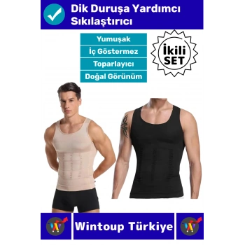 #Korse Kıyafet İçinde Belli Olmaz Dik Duruşa Yardımcı Göğüs Karın Sıkılaştıran Erkek Korse 2li Set