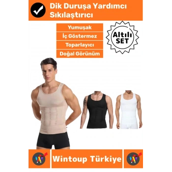 #Korse Kıyafet Altında Belli Olmaz Dik Duruşa Yardımcı Göğüs Karın Sıkılaştıran Erkek Korse 6lı SET