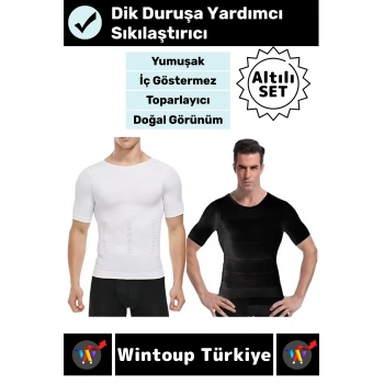 #Korse Dik Duruş Bel Göğüs Karın Göbek Sıkılaştıran Toparlayıcı Erkek Kısa Kol Fanila Korse 6lı Set