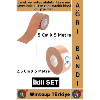 #AğrıBandı Hızlı Etki Bel Bacak Kol Boyun Sırt Omuz Kalça Kas Spor Ağrı Bandı 5 Metre Ten İkili Set