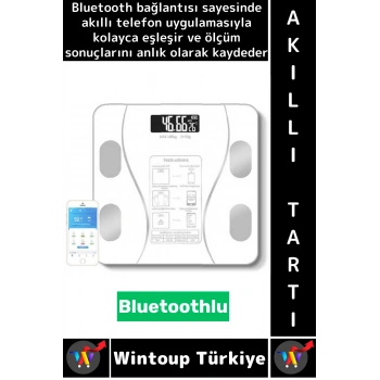 #AkıllıTartı Yağ Kas Su Kemik Ölçümü Bluetooth Kontrollü Dijital LCD Ekran Akıllı Tartı Max 180 Kg