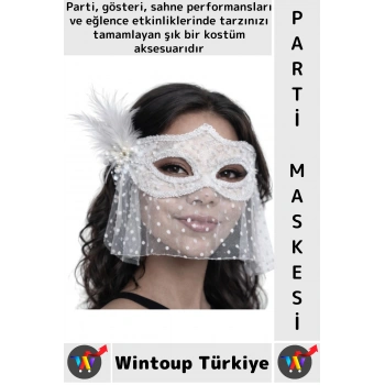 #PartiMaskesi Kostüm Davet Yılbaşı Cosplay Dantel Tüllü Peçeli Tüylü İnci Detaylı Şık Parti Maskesi