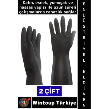 #Eldiven Kalın Esnek Yumuşak İnşaat Bahçe Oto Temizlik Hijyenik Şık Siyah Endüstriyel Eldiven 2 Çift