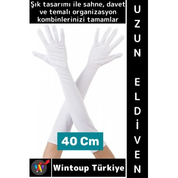 #PartiEldiveni Balo Parti Halloween Cosplay Dans Gösteri Davet Çok Şık Uzun Kumaş Eldiven 40 Cm