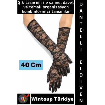 #PartiEldiveni Balo Parti Halloween Cosplay Dans Gösteri Davet Şık Estetik Dantelli Eldiven 40 Cm