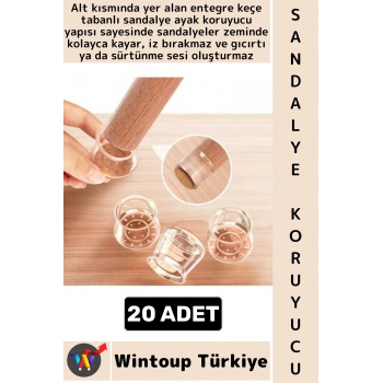 #SandalyeKoruyucu İz Bırakmaz Keçe Esnek Şeffaf Silikon Yuvarlak Kare Sandalye Ayak Koruyucu 20 Adet
