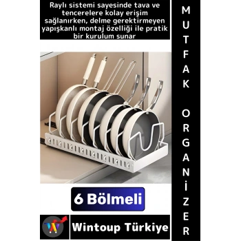 #MutfakOrganizer Montajsız Mutfak Tezgah Dolap Düzenleyici Teleskopik Raylı Tava Tencere Organizeri
