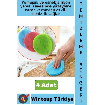 #BulaşıkSüngeri Tezgah Sebze Meyve Temizliği Tükenmez Yumuşak Silikon Bulaşık Yıkama Süngeri 4 Adet